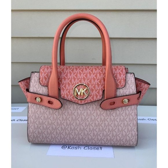 Michael Kors MK Carmen Medium Color-Block Logo Satchel -Sherbert Multi - Picture 1 of 11